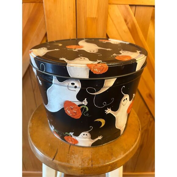 Vintage The POPCORN FACTORY Metal Tin Halloween Ghosts - Picture 4 of 8
